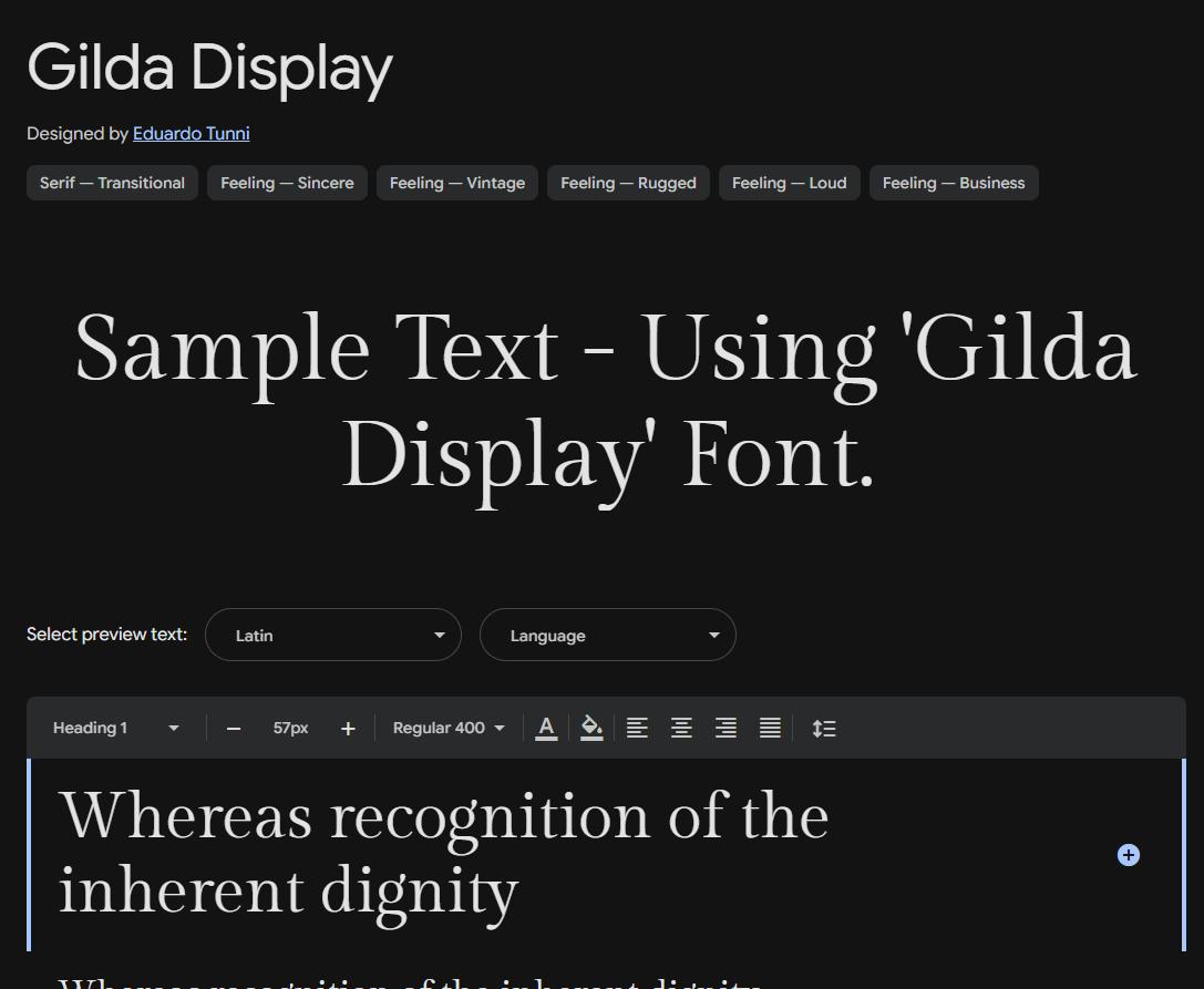 Image sample preview for text using Gilda Display font family