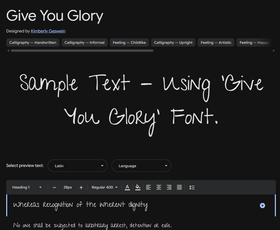 Image sample preview for text using Give You Glory font family