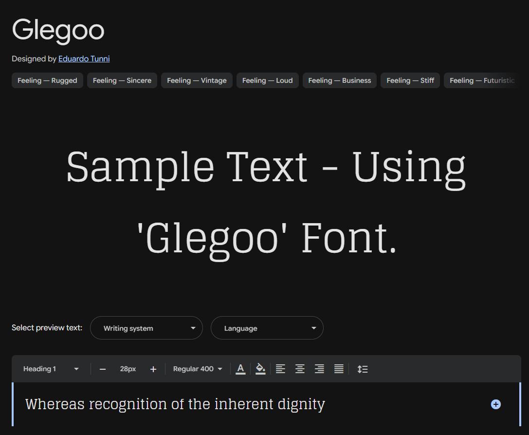 Image sample preview for text using Glegoo font family