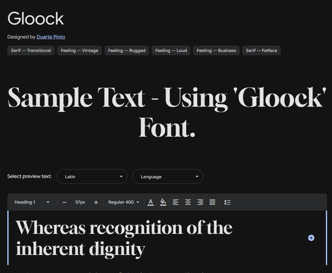 Image sample preview for text using Gloock font family