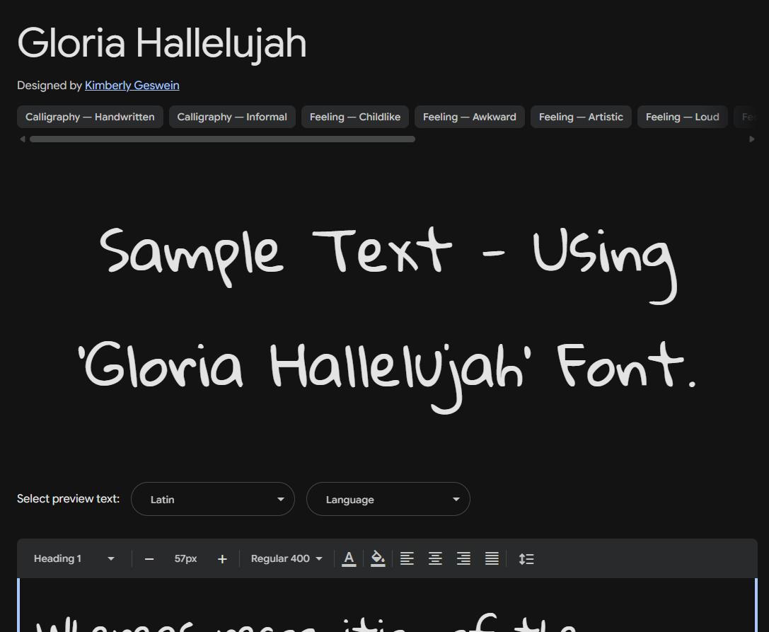 Image sample preview for text using Gloria Hallelujah font family