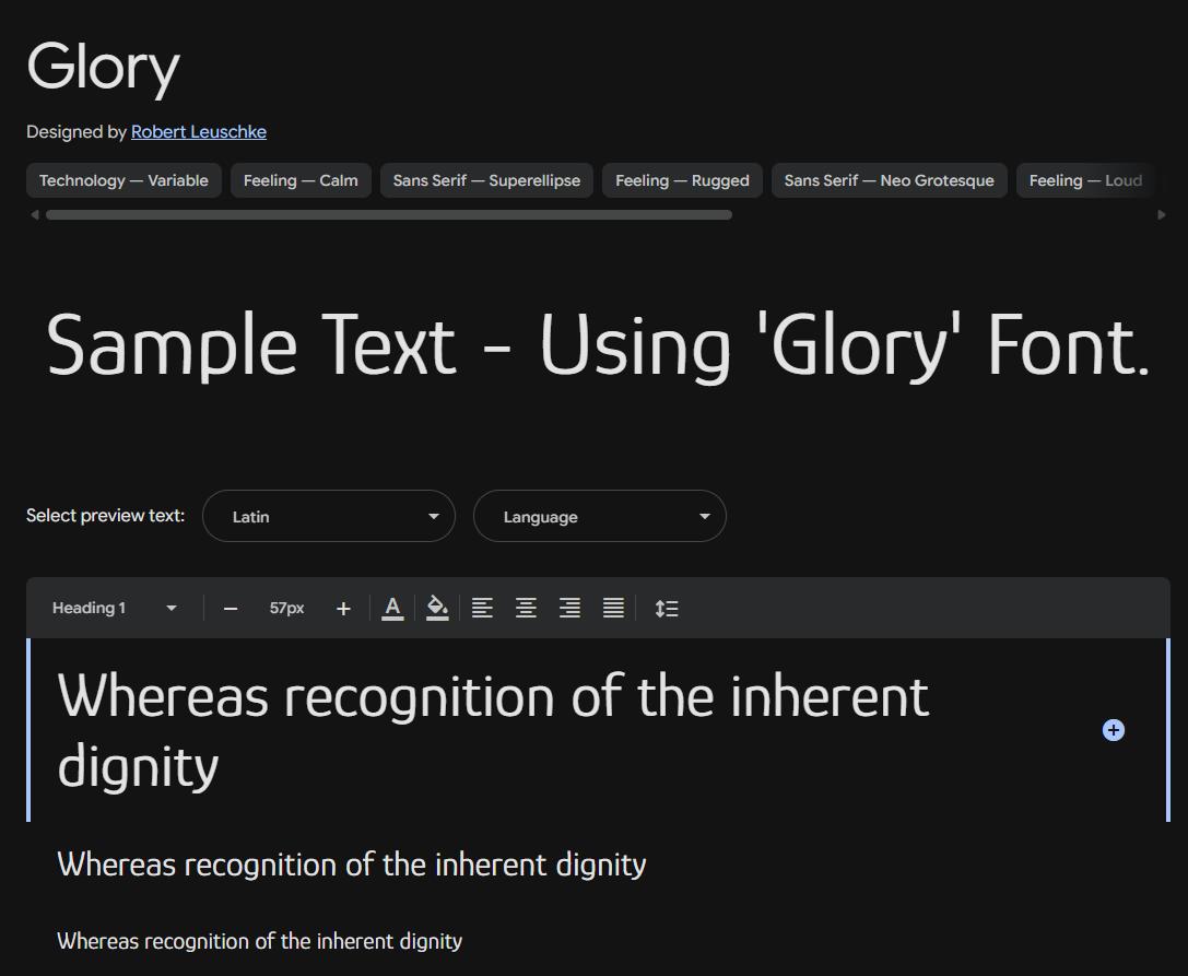 Image sample preview for text using Glory font family