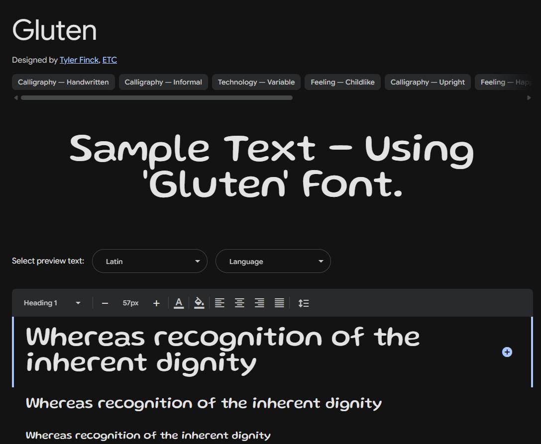 Image sample preview for text using Gluten font family
