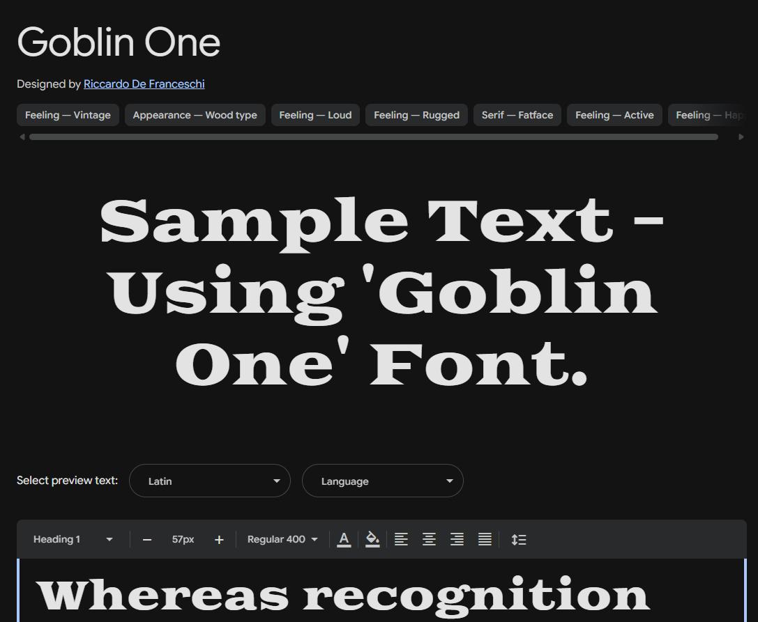 Image sample preview for text using Goblin One font family