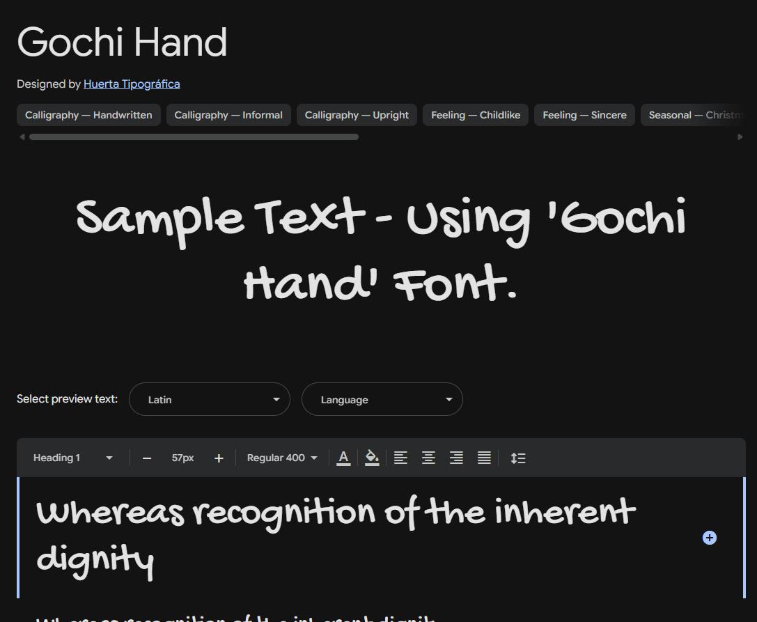 Image sample preview for text using Gochi Hand font family