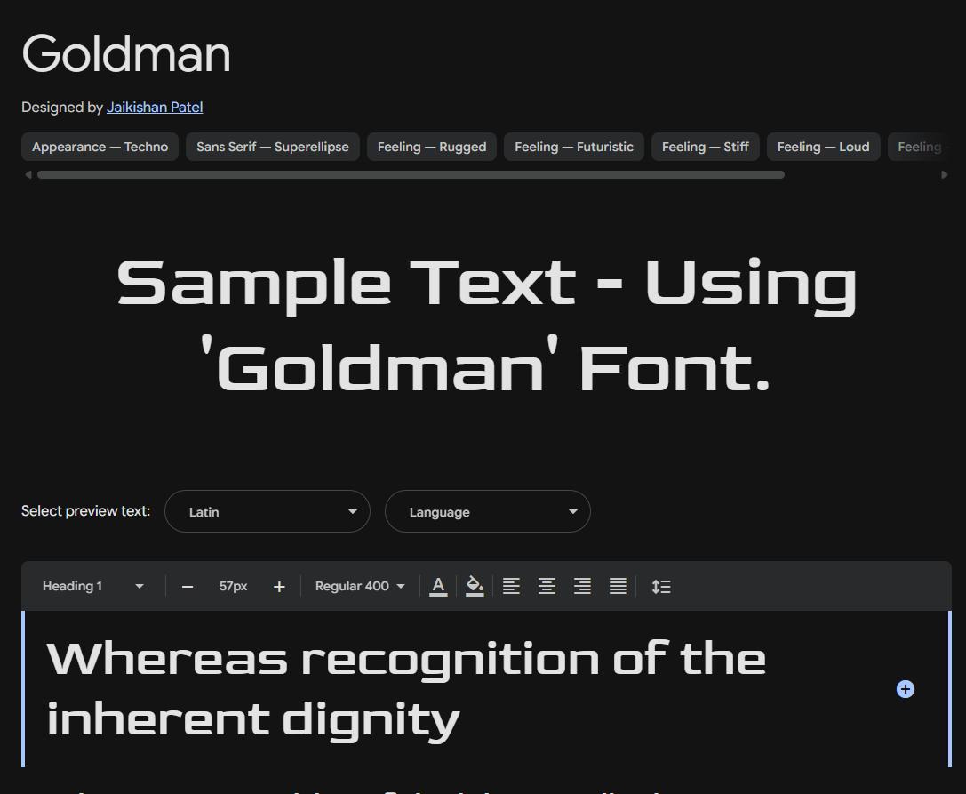 Image sample preview for text using Goldman font family