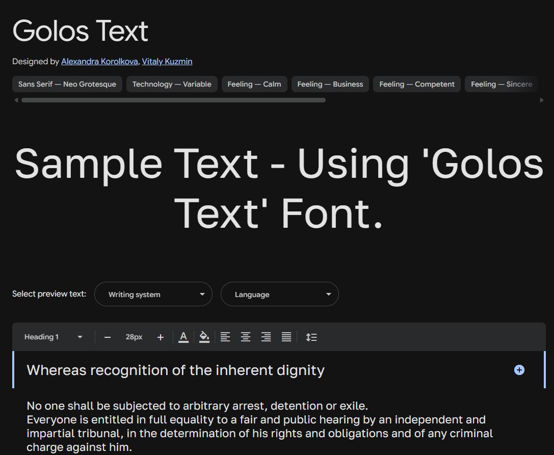 Image sample preview for text using Golos Text font family