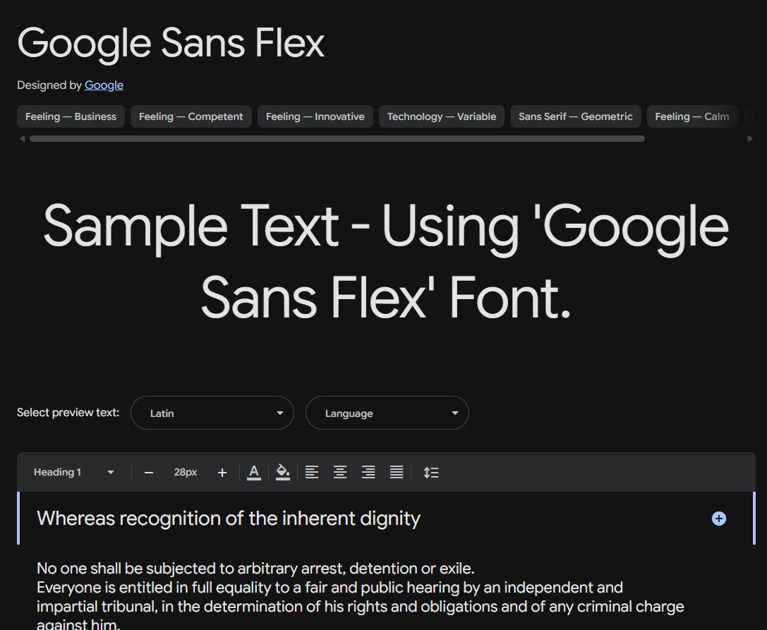 Image sample preview for text using Google Sans Flex font family