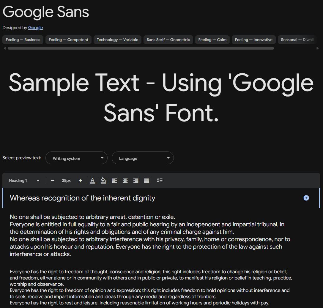 Image sample preview for text using Google Sans font family