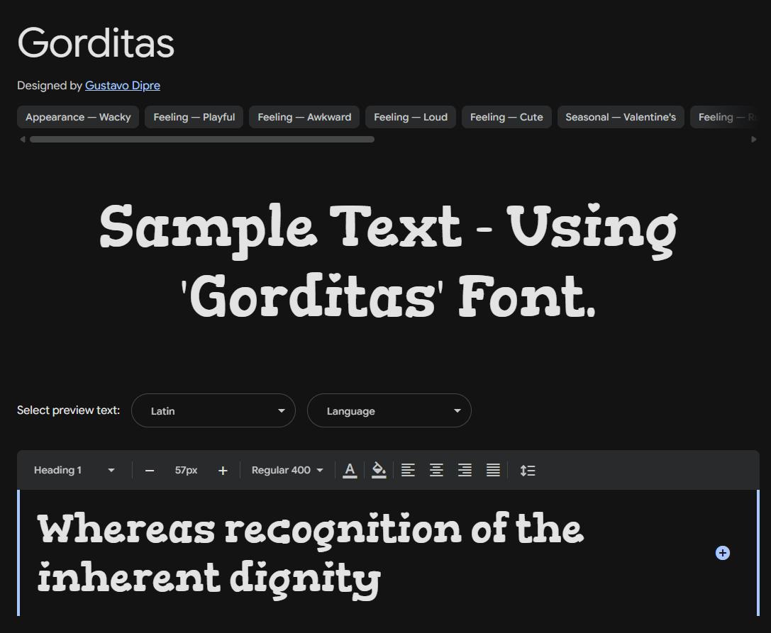 Image sample preview for text using Gorditas font family