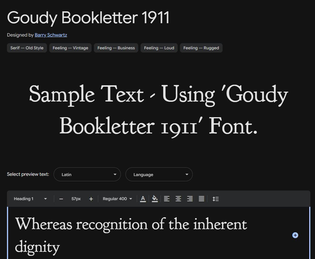 Image sample preview for text using Goudy Bookletter 1911 font family