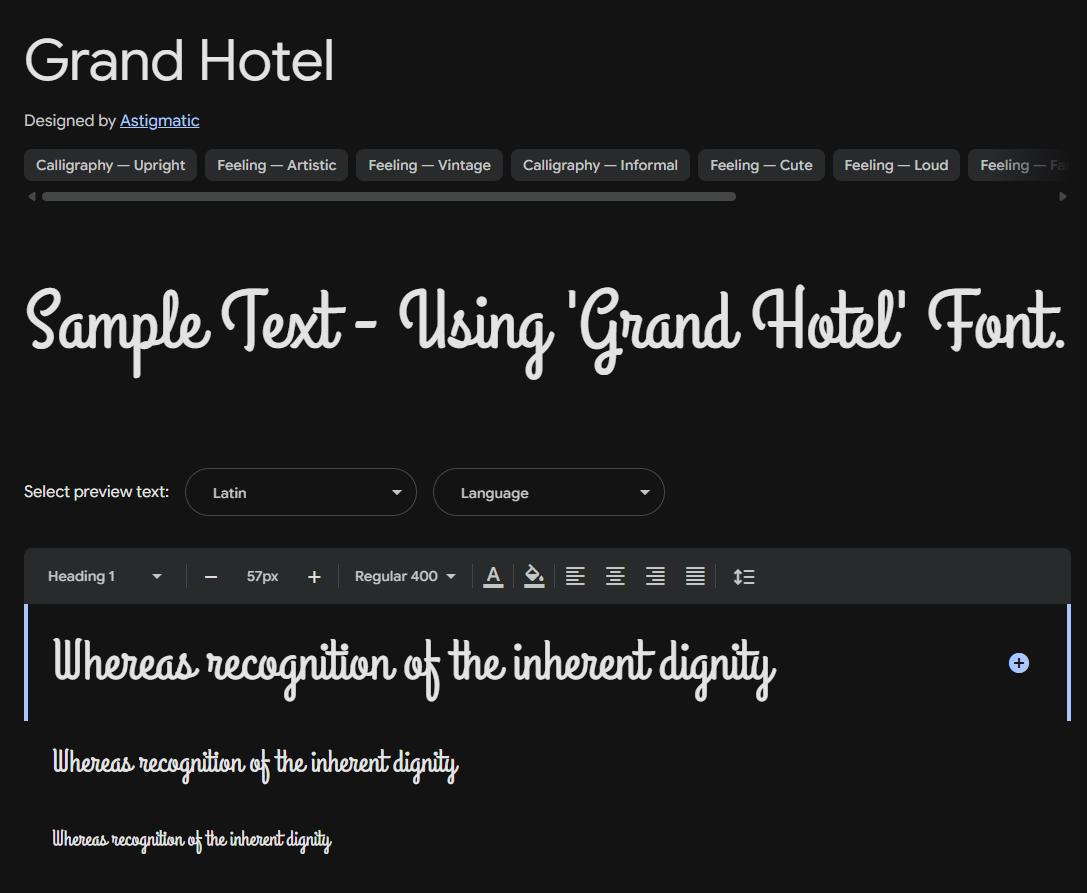 Image sample preview for text using Grand Hotel font family