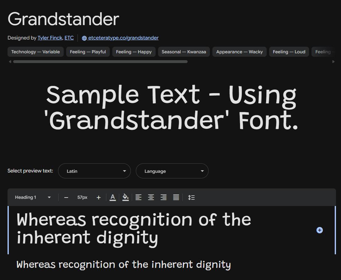Image sample preview for text using Grandstander font family