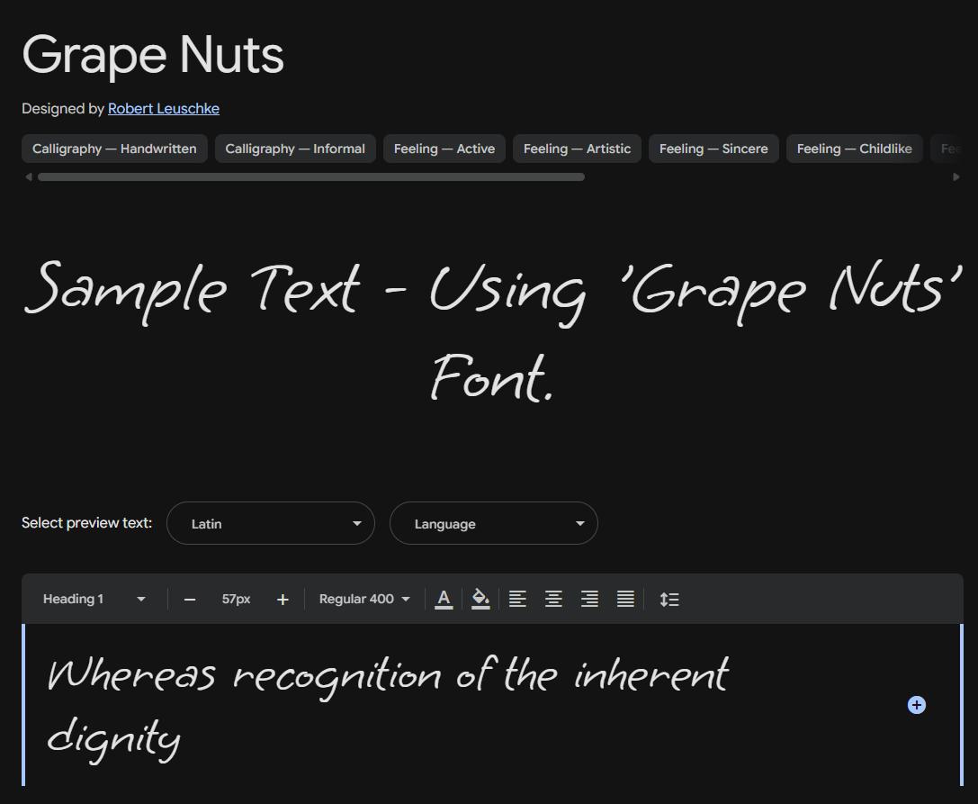 Image sample preview for text using Grape Nuts font family