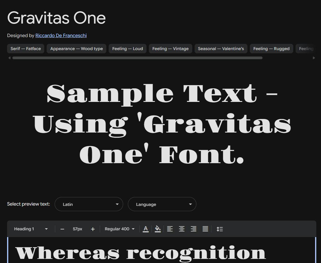 Image sample preview for text using Gravitas One font family