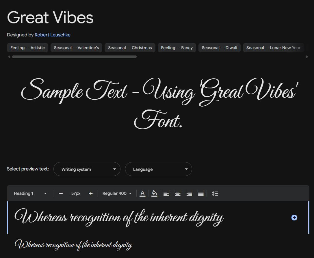 Image sample preview for text using Great Vibes font family