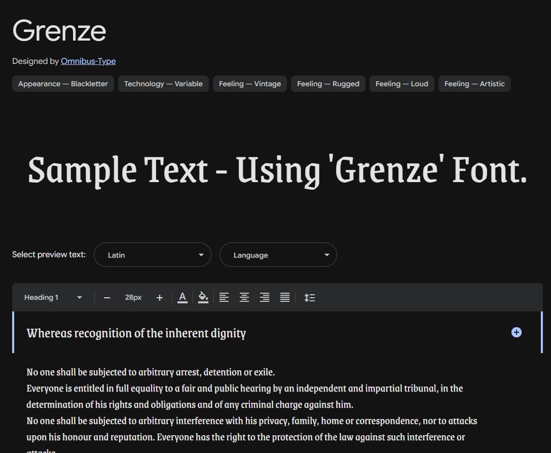 Image sample preview for text using Grenze font family