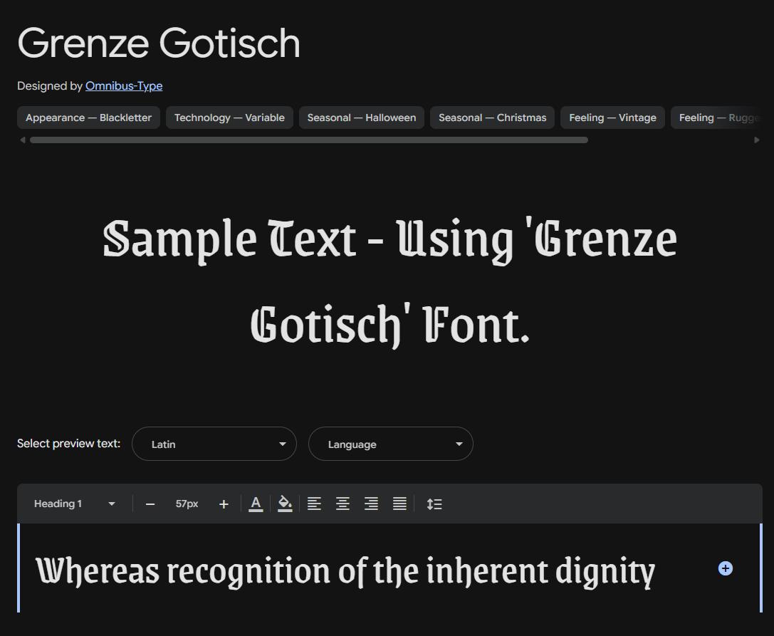 Image sample preview for text using Grenze Gotisch font family