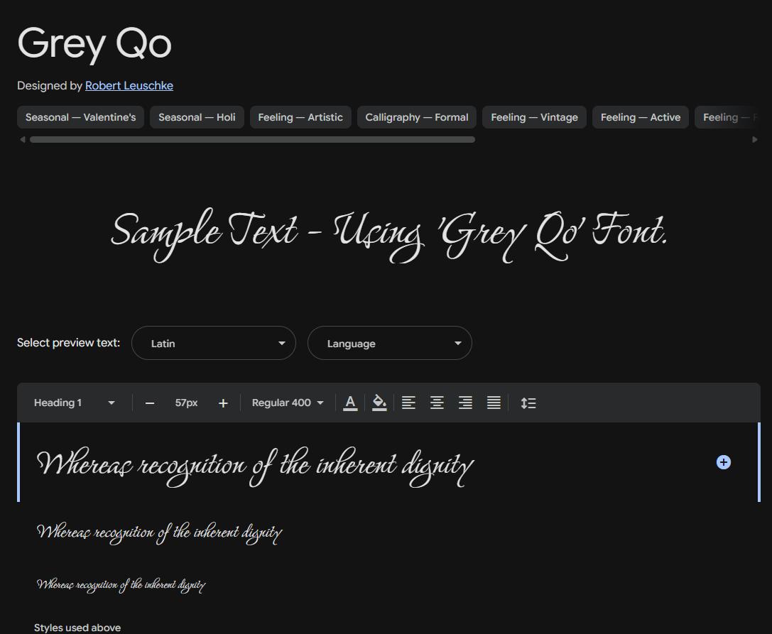 Image sample preview for text using Grey Qo font family