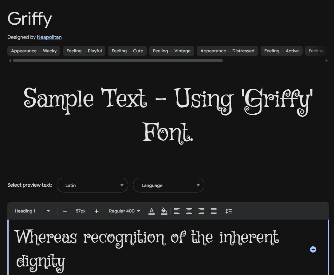 Image sample preview for text using Griffy font family