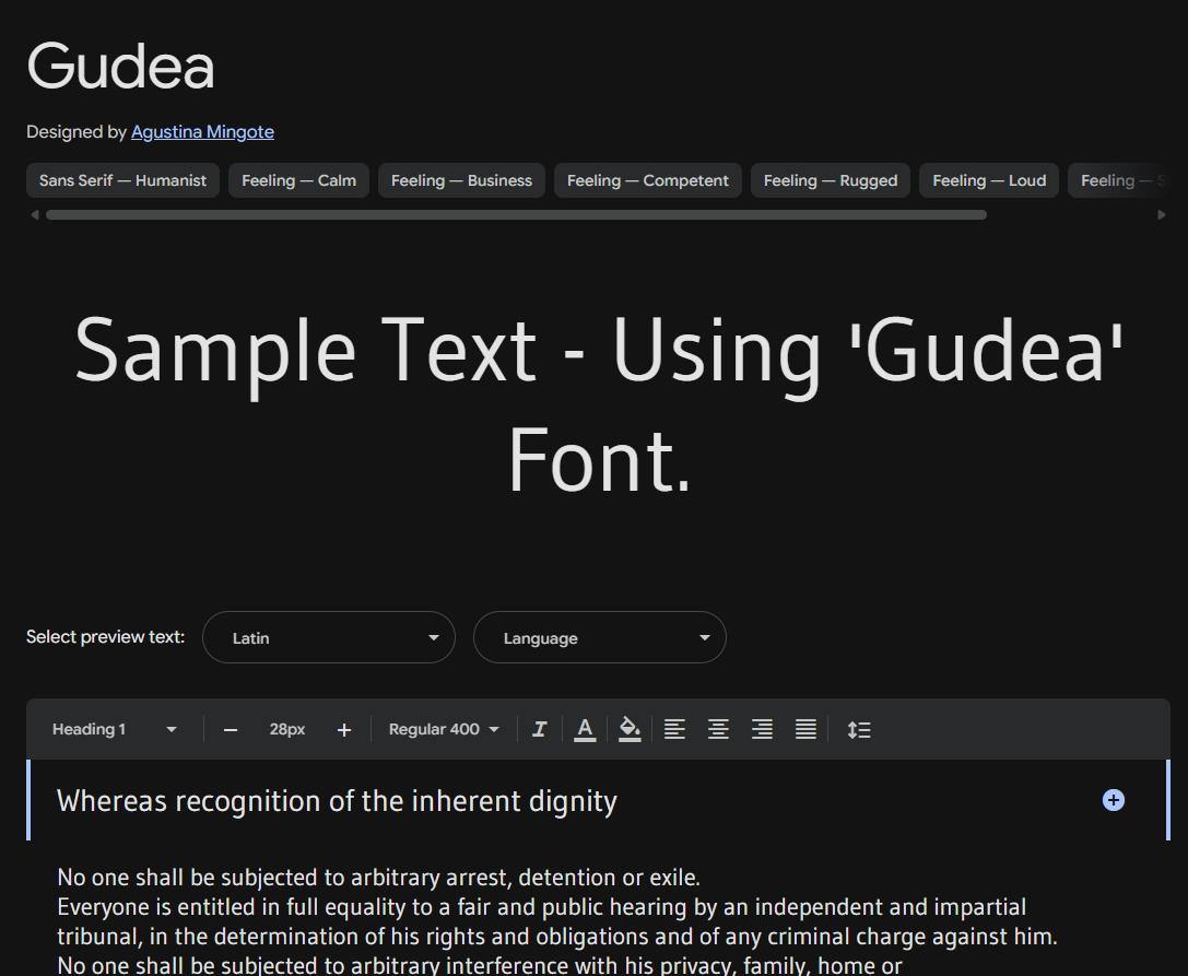 Image sample preview for text using Gudea font family