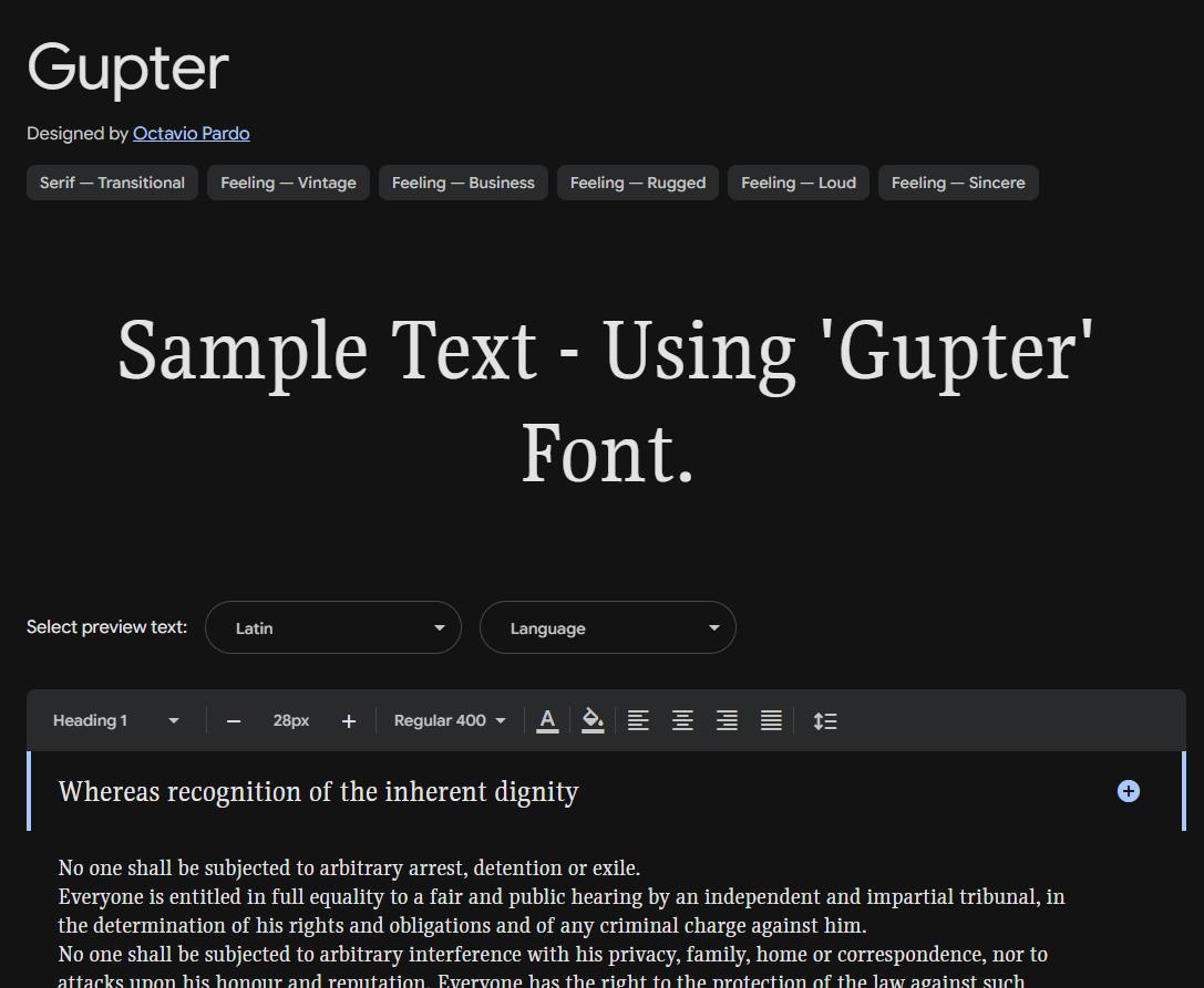 Image sample preview for text using Gupter font family