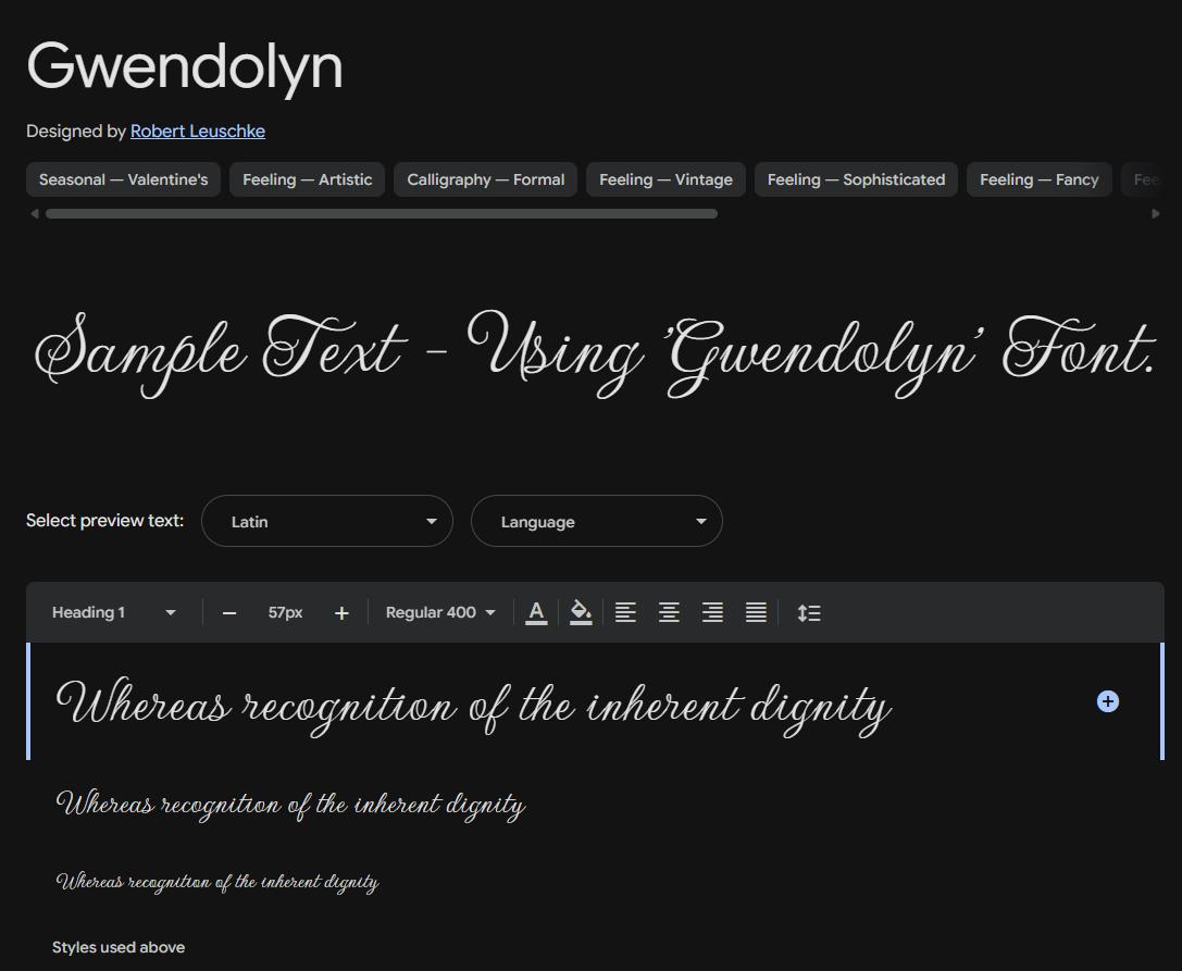 Image sample preview for text using Gwendolyn font family