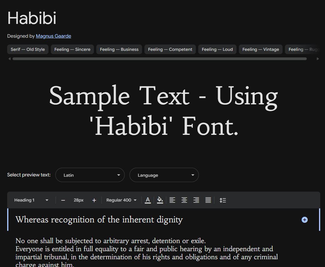 Image sample preview for text using Habibi font family
