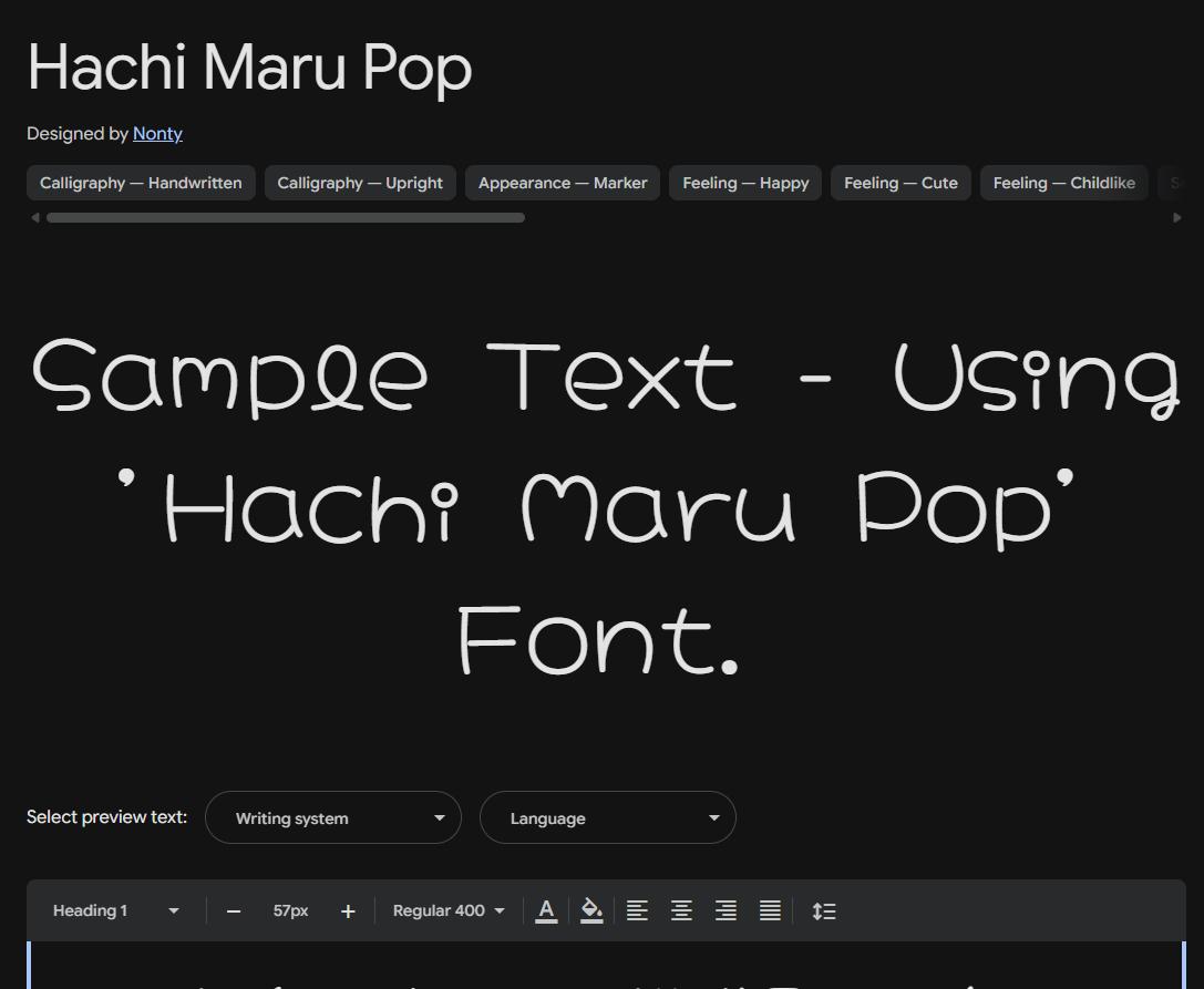 Image sample preview for text using Hachi Maru Pop font family