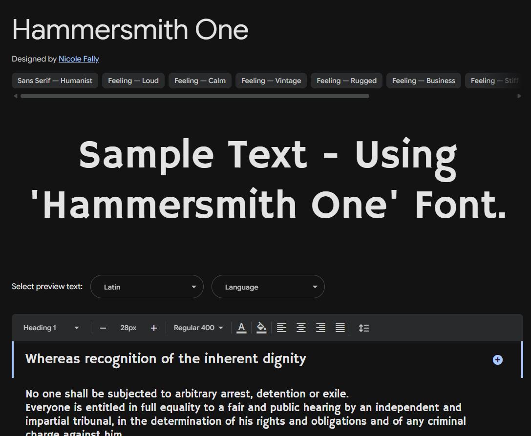 Image sample preview for text using Hammersmith One font family