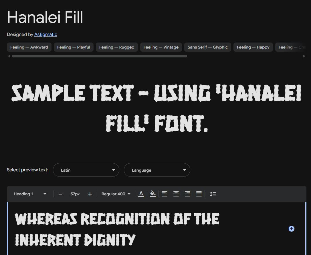 Image sample preview for text using Hanalei Fill font family