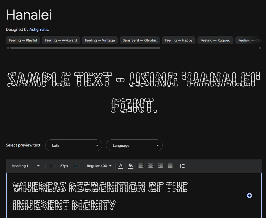 Image sample preview for text using Hanalei font family