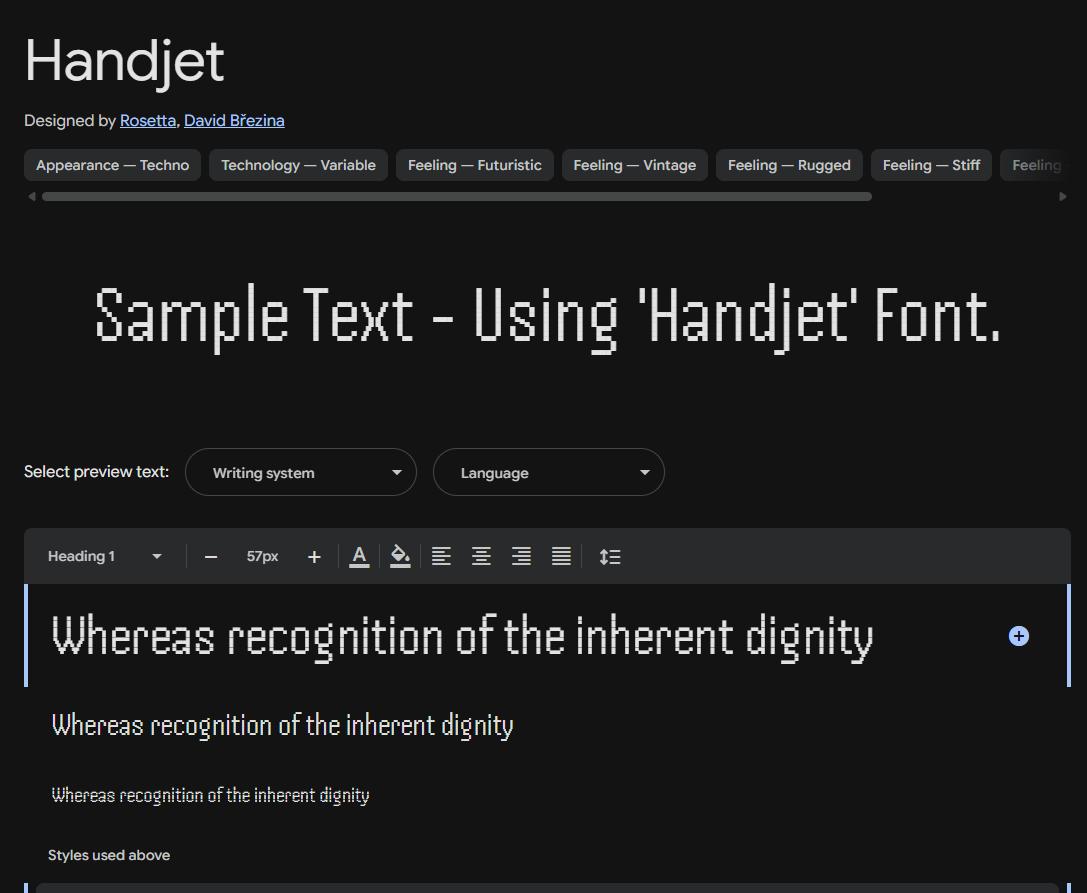 Image sample preview for text using Handjet font family