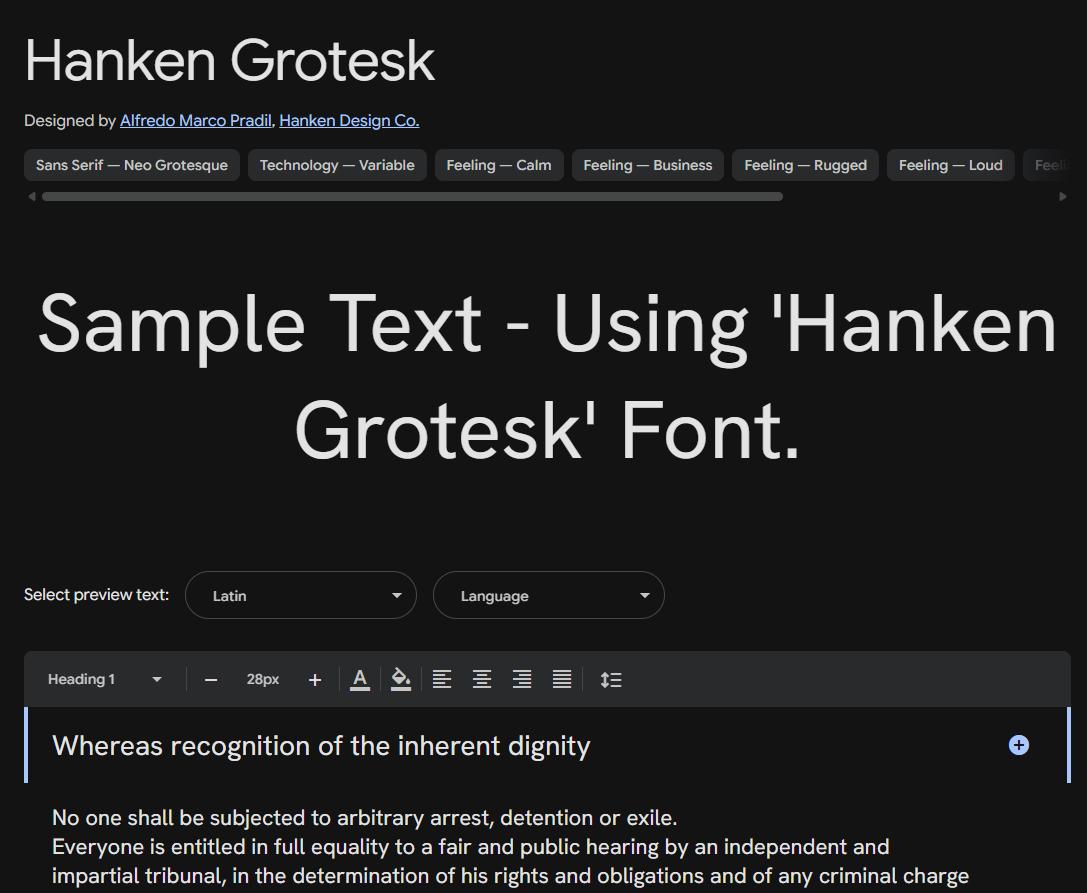 Image sample preview for text using Hanken Grotesk font family