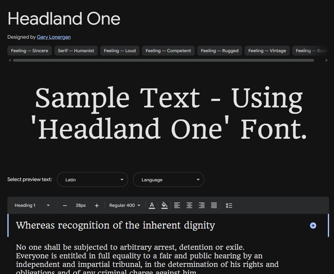 Image sample preview for text using Headland One font family