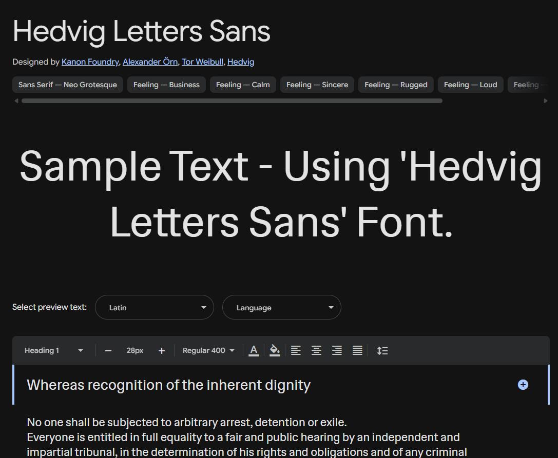 Image sample preview for text using Hedvig Letters Sans font family