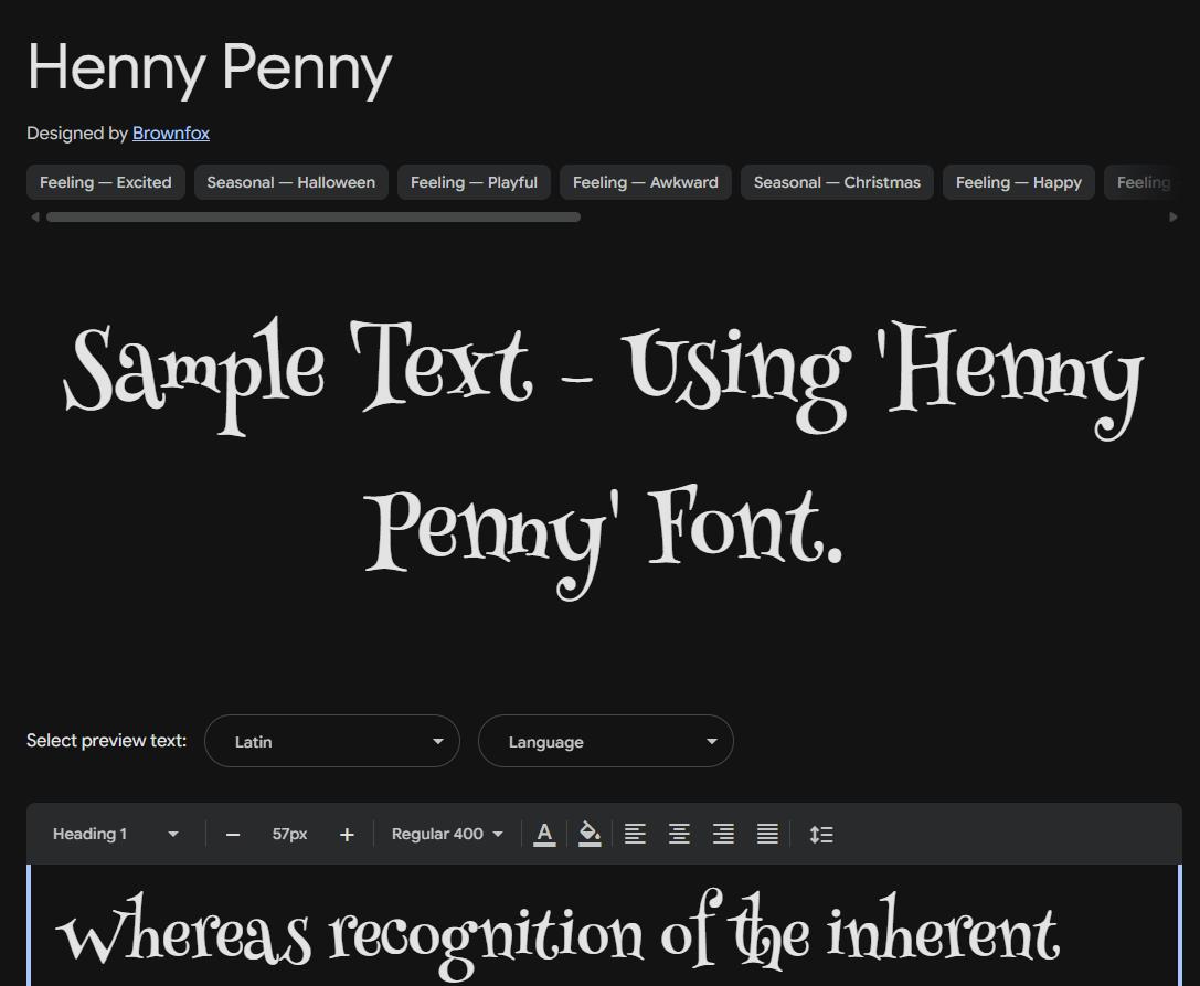 Image sample preview for text using Henny Penny font family