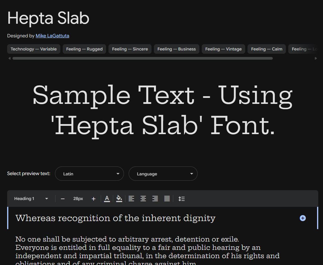 Image sample preview for text using Hepta Slab font family