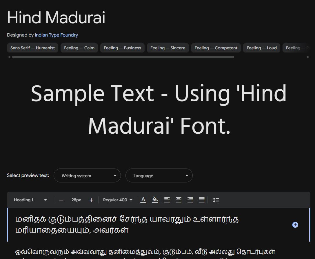 Image sample preview for text using Hind Madurai font family