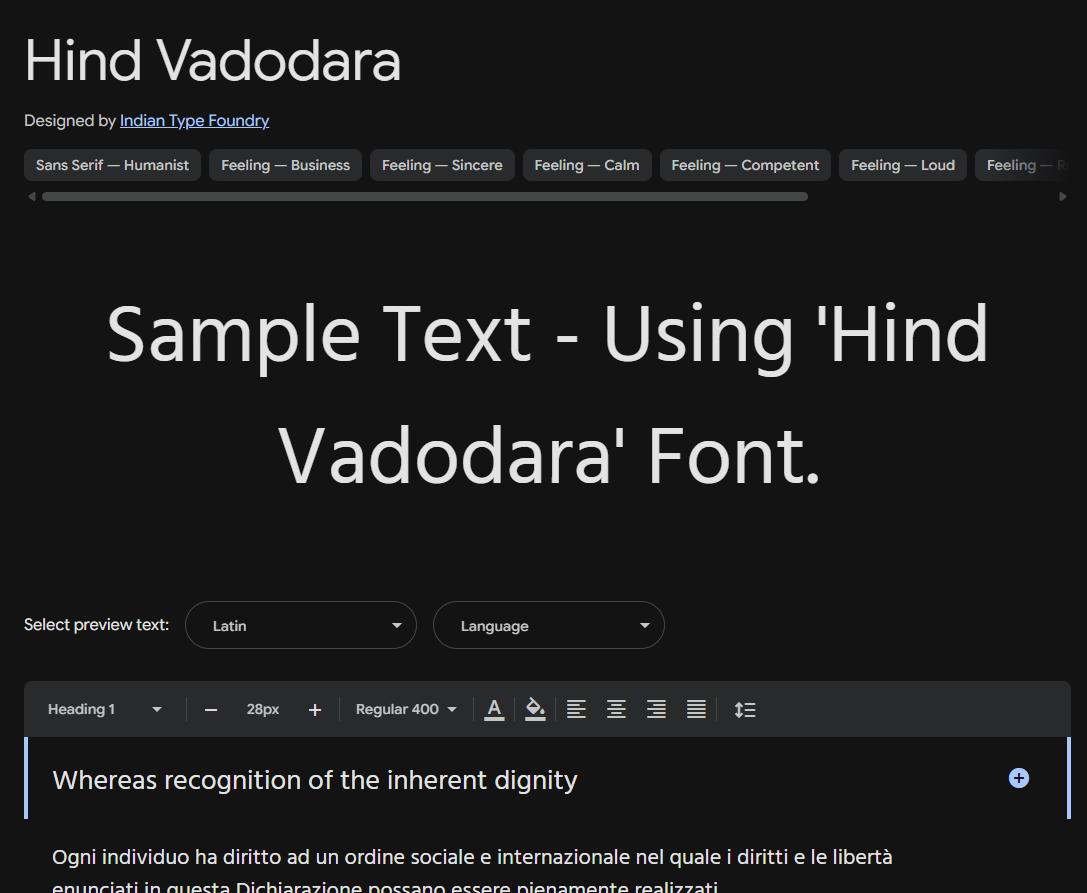 Image sample preview for text using Hind Vadodara font family