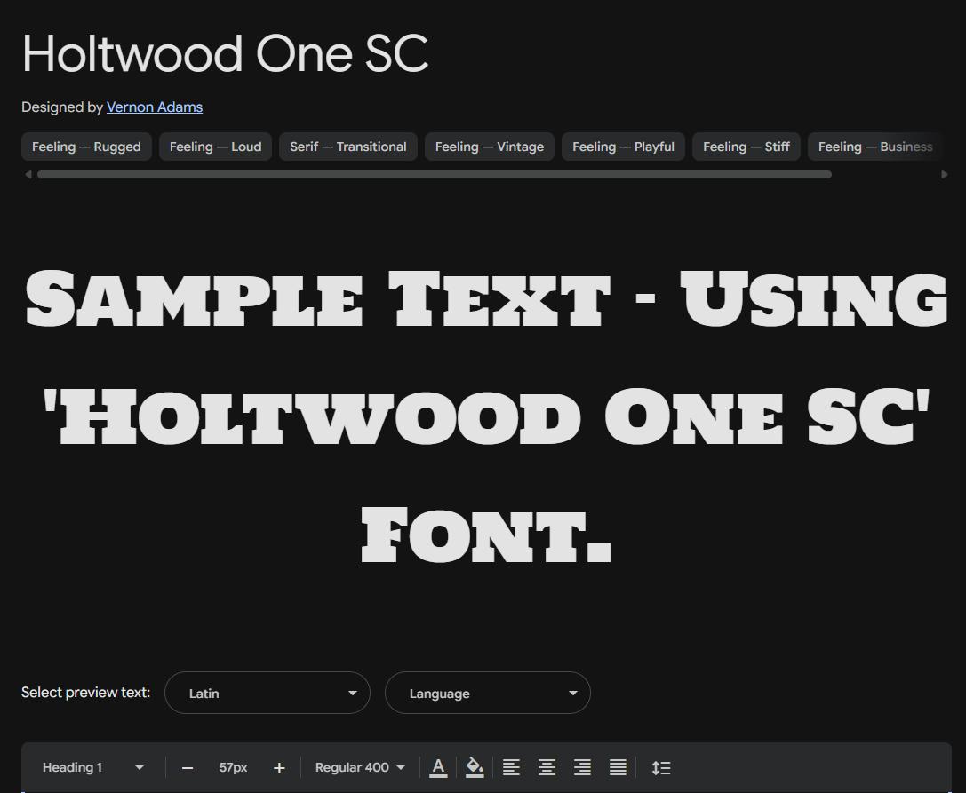 Image sample preview for text using Holtwood One SC font family
