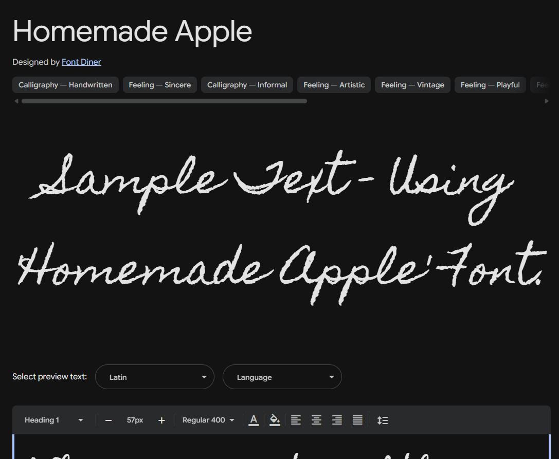 Image sample preview for text using Homemade Apple font family