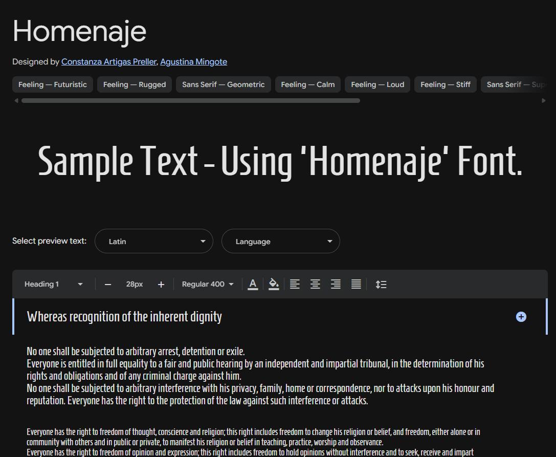 Image sample preview for text using Homenaje font family