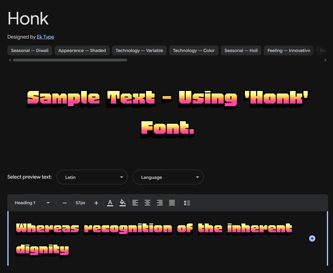 Image sample preview for text using Honk font family