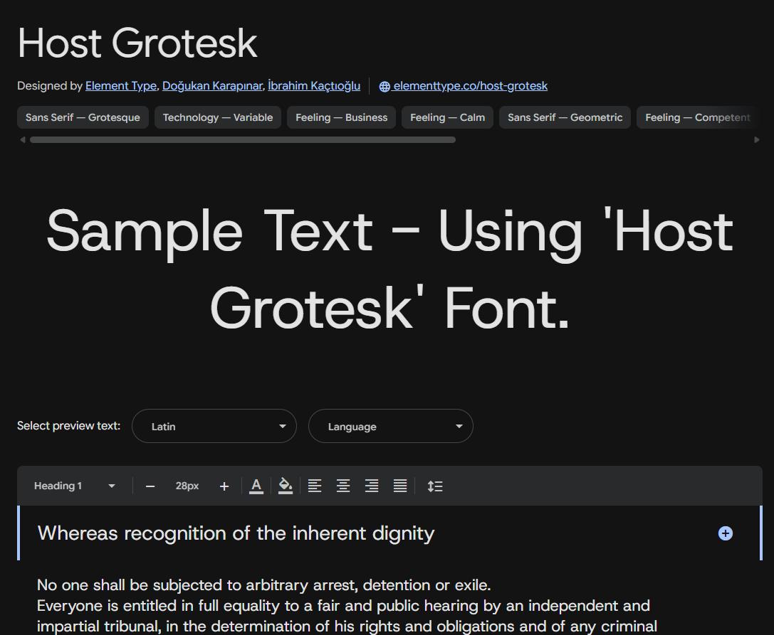 Image sample preview for text using Host Grotesk font family