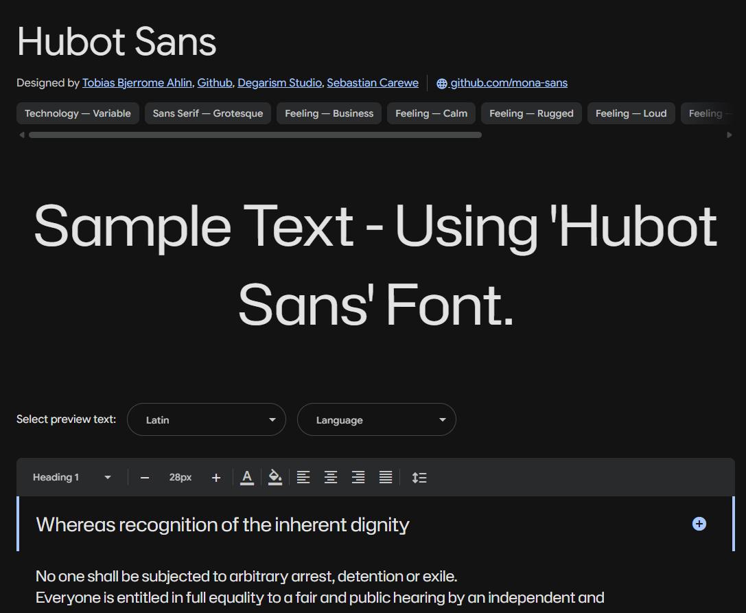Image sample preview for text using Hubot Sans font family