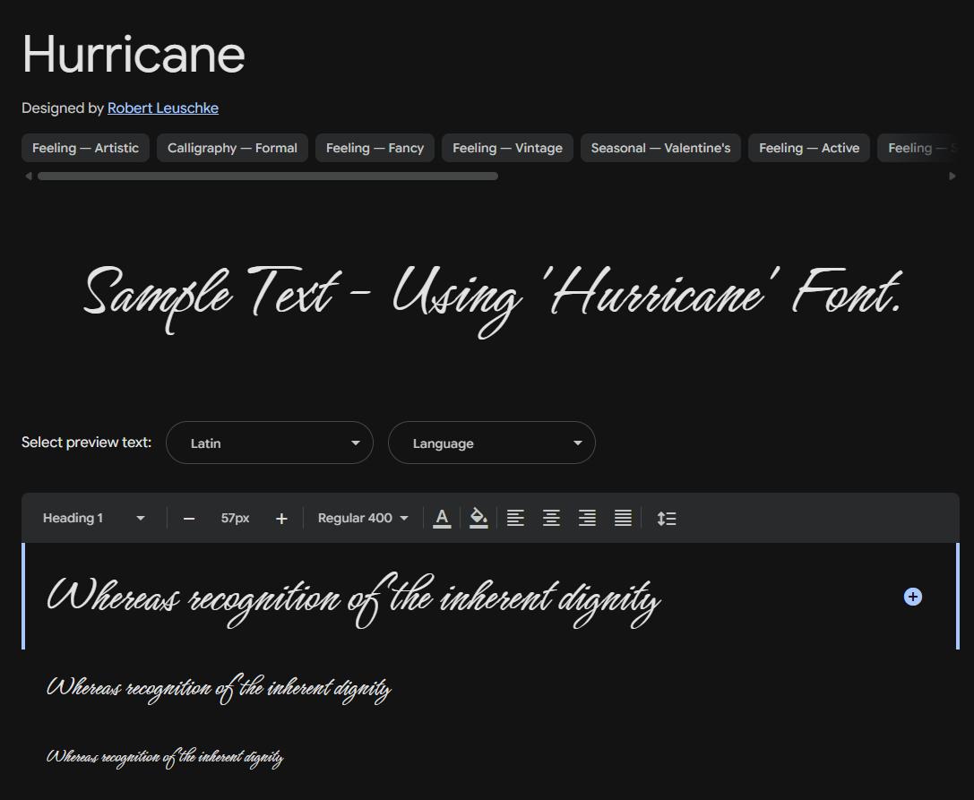 Image sample preview for text using Hurricane font family