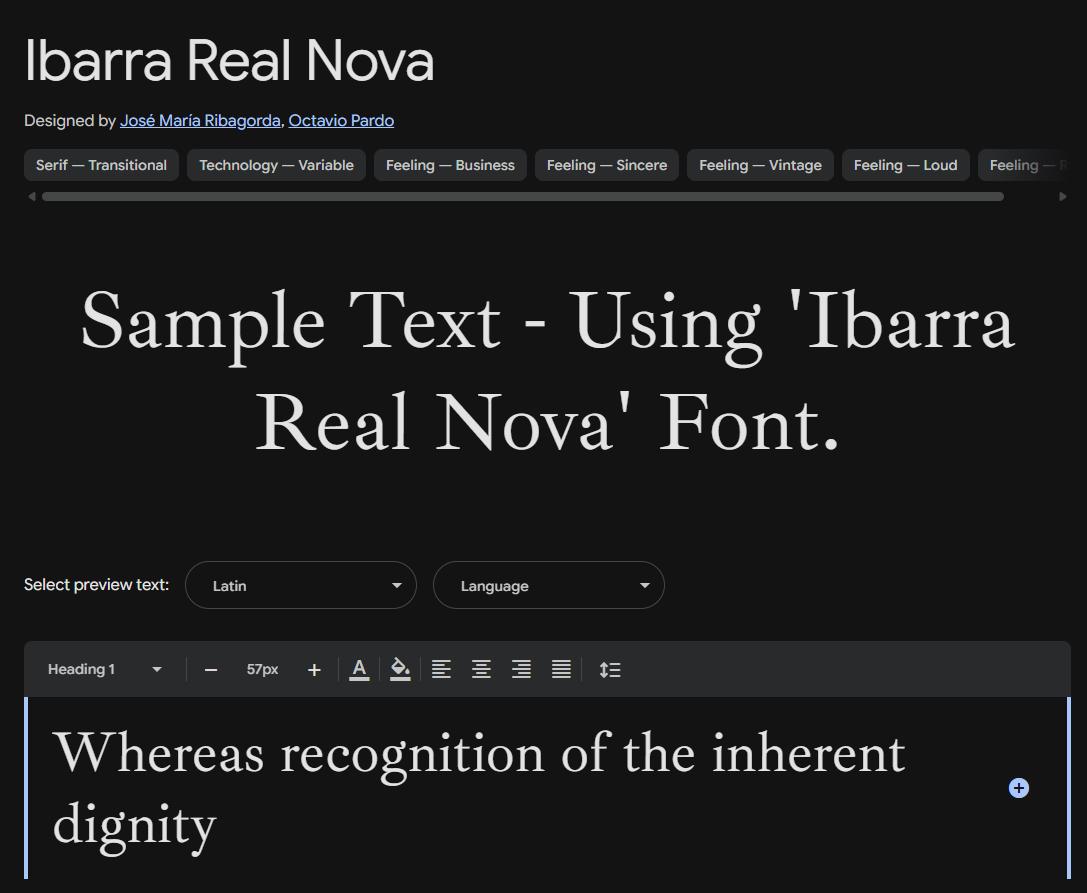 Image sample preview for text using Ibarra Real Nova font family