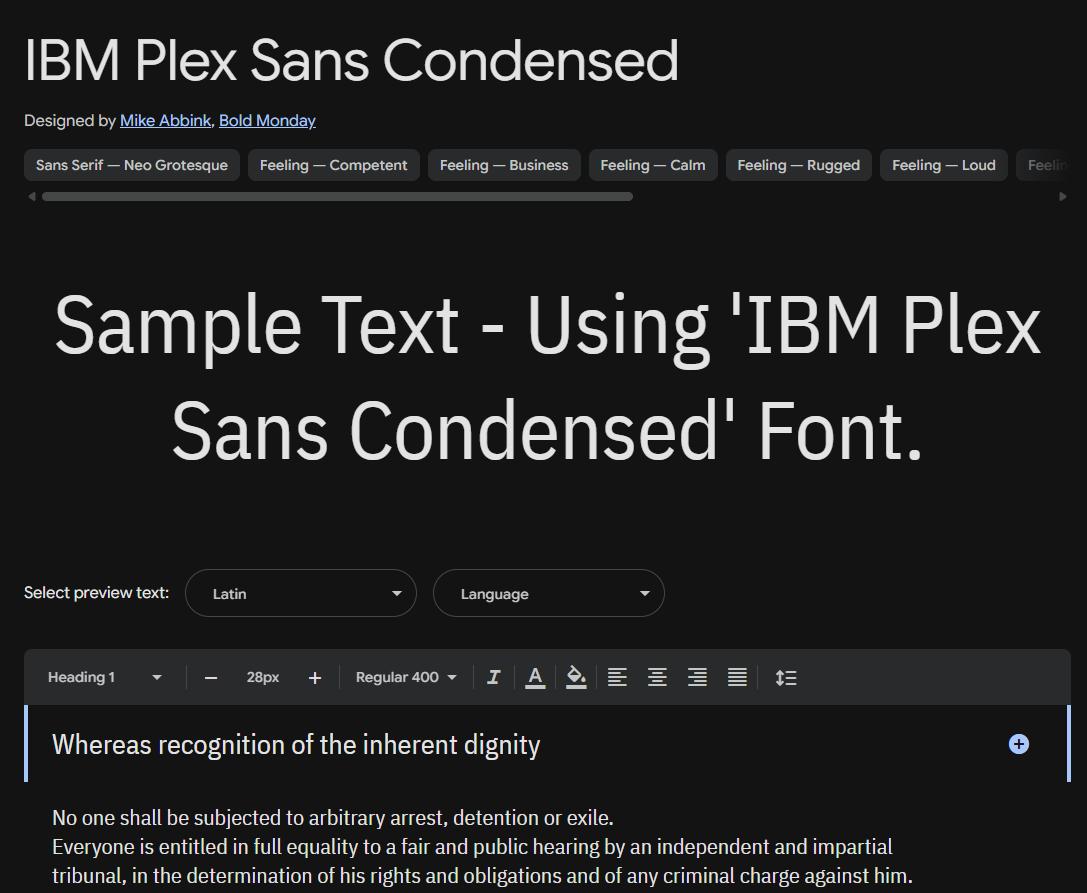 Image sample preview for text using IBM Plex Sans Condensed font family