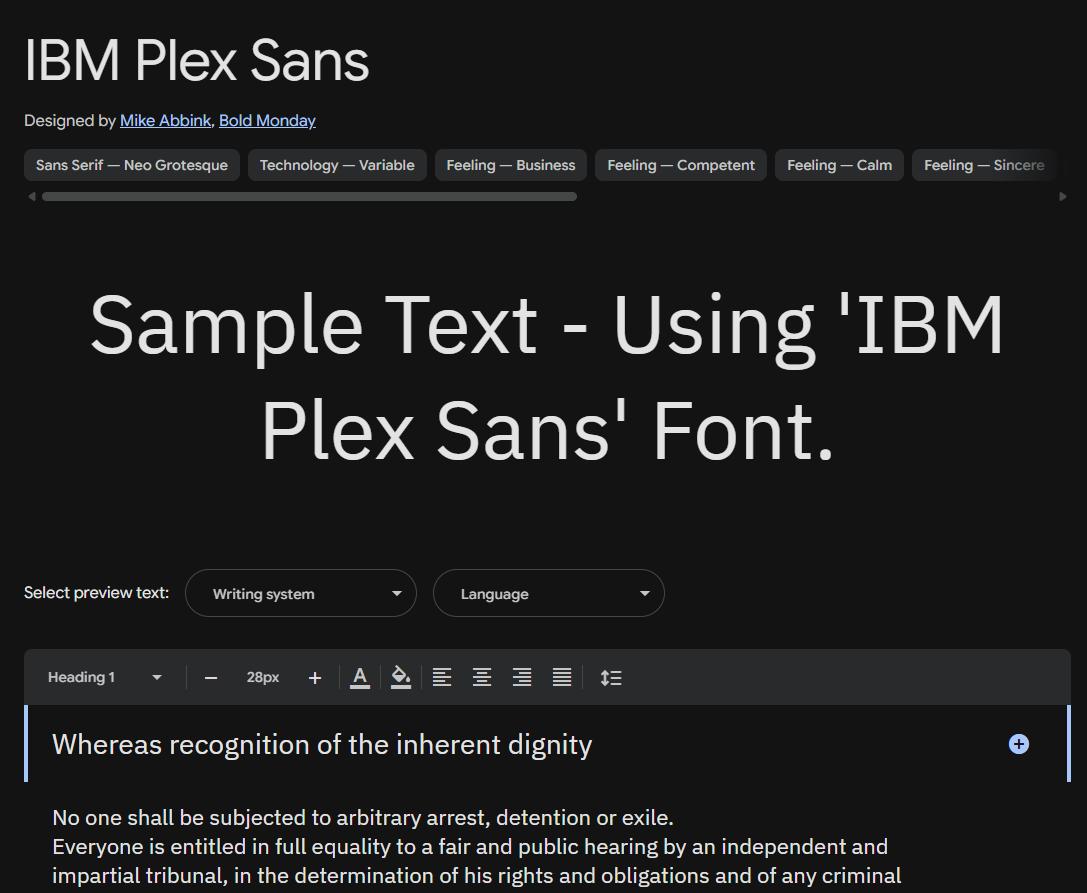 Image sample preview for text using IBM Plex Sans font family